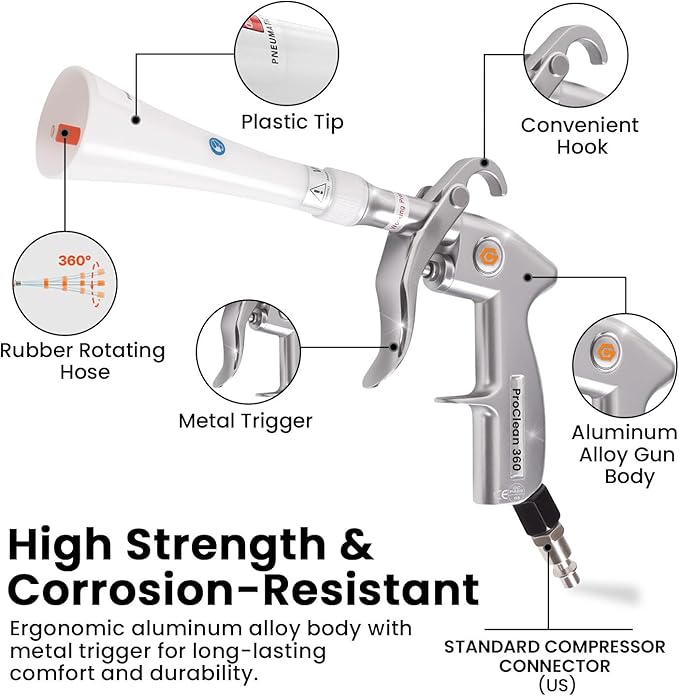 ProClean 360 Tornado Car Cleaning Gun – High Pressure Air Blow & Detailing Tool with Rotating Nozzle, Upholstery & Carpet Cleaner, Auto Detailing Blow Gun for Seats, Vents, Engines, Home Use