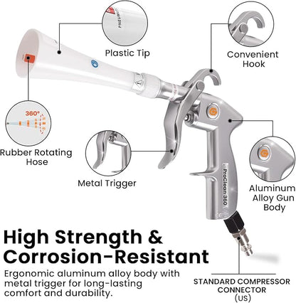 ProClean 360 Tornado Car Cleaning Gun – High Pressure Air Blow & Detailing Tool with Rotating Nozzle, Upholstery & Carpet Cleaner, Auto Detailing Blow Gun for Seats, Vents, Engines, Home Use
