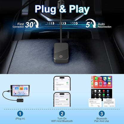 Wireless Carplay and Android Auto Adapter - Android Carplay for iPhone 6+/2016+ Cars, USB/Type-C Bluetooth Wireless Auto Car Adapter with 5Ghz WiFi Bluetooth Connection