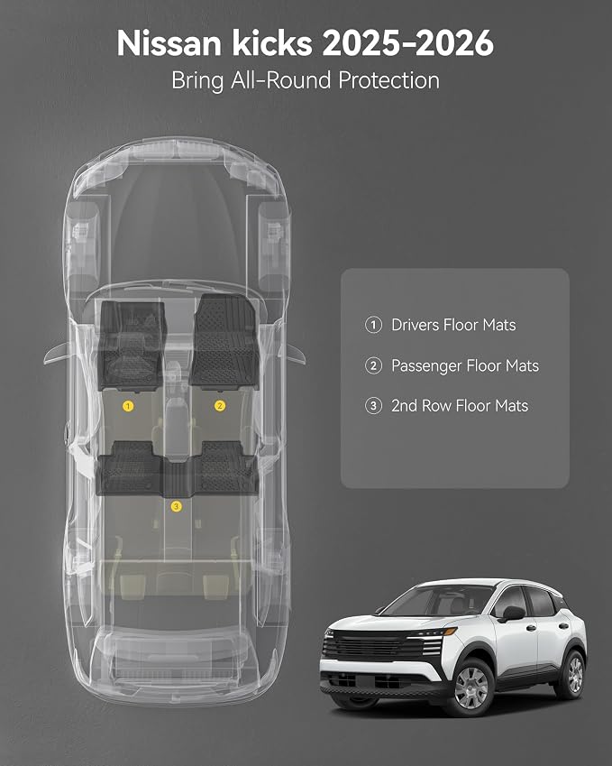3W Floor Mats Fit for Nissan Kicks 2025 2026 (Not Fit Play Version) Accessories TPE All Weather Floor Liner, 1st and 2nd Row Car Mats Tunk Mats Full (NOT for Play Version)