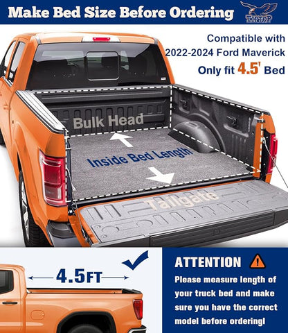 TIPTOP Tri-Fold Hard Tonneau Cover Truck Bed FRP On Top for 2022 2023 2024 2025 2026 Ford Maverick 4.5ft Bed (54.4") | TPM3 |