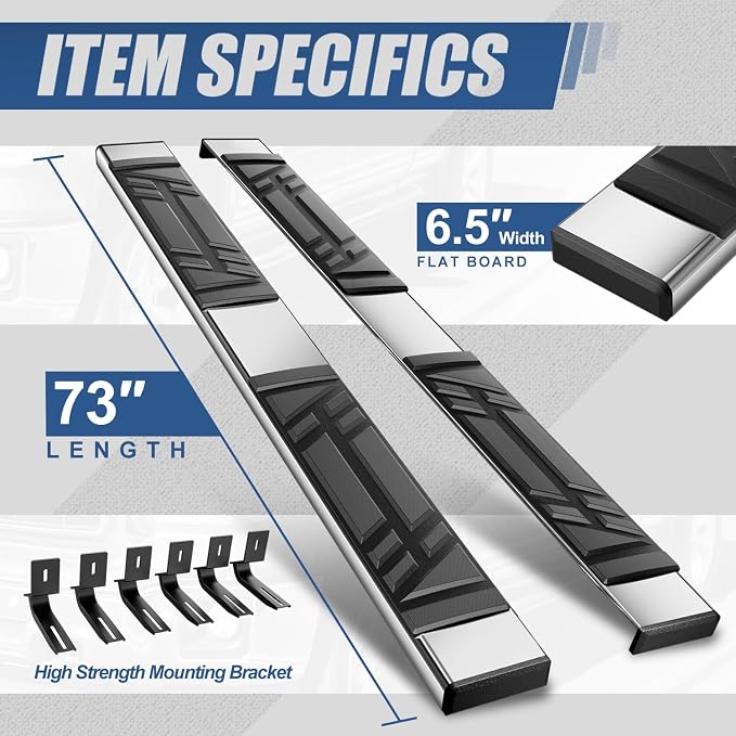 Auto Dynasty Running Boards Compatible with 2014-2019 Chevy Silverado GMC Sierra 1500 LD 2500HD 3500HD Extended Cab, Stainless Steel Side Step Rail Nerf Bars, 6.5" Step Bars, Polished