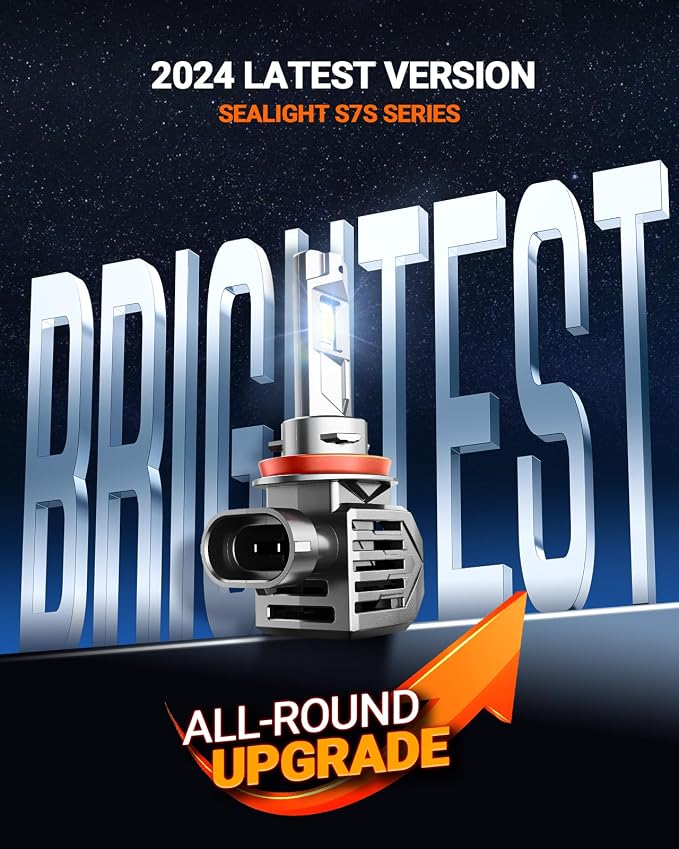 SEALIGHT S7S 𝐇𝟏𝟏/𝐇𝟖/𝐇𝟗 9005/HB3 Light, 120000LM Brightest Bulbs, 6500K White, Easy Installation,10 Years Lifespan, Plug-N-Play, 4 Pack