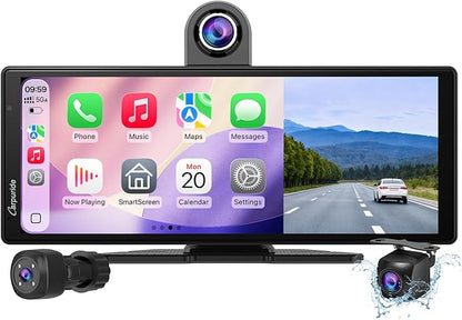 CarpurideW903S3 9.33 Inch HD Wireless Carplay & Android Auto Screen, 4K Front + Wired 1080P Rear + Infrared Camera, with Loop Recording, Bluetooth, GPS, FM, Super Link, 64GB TF