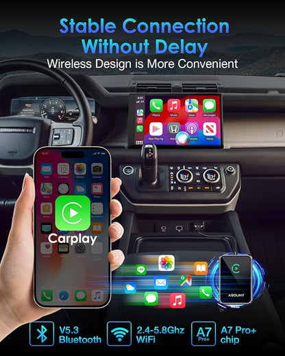 Apple CarPlay Wireless Adapter, Convert OEM Wired CarPlay to Wireless Dongle, 5.8GHz WiFi & Bluetooth Car Adapter, Plug & Play Auto Connect, Compatible with Cars (2016+) & iPhone iOS 10+, Dark Grey