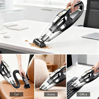 Car Vacuum Portable Cordless12000PA Strong Suction, Lightweight & Rechargeable Includes Multi-Nozzle Attachments for Car, Home, Office, and Pet Hair Compact (Black, Rechargeable)
