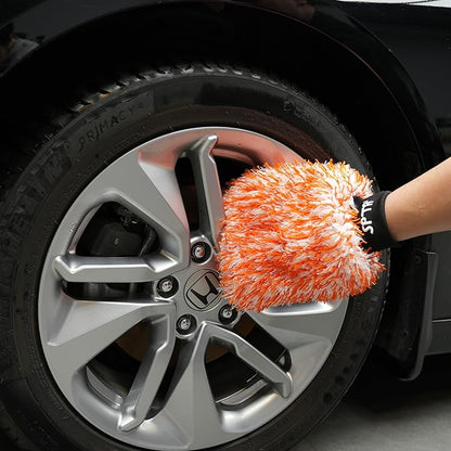 SPTA Microfiber Car Wash Mitt, 3Pcs Car Sponge Glove Wrapped in Soft, Plush Fiber Cloth Material, Safe Washing with Any Car Soap, Bucket, Foam Gun, Foam Cannon, Other Cleaning Supplies
