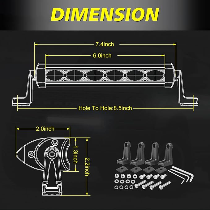 7 Inch Amber LED Light Bars 36W Spot Slim Single Row LED Light Pods Offroad Driving Lights Amber Fog Lights Chase Light 2Pcs for Trucks Pickup SUV UTV ATV Dirt Bike Snowmobile