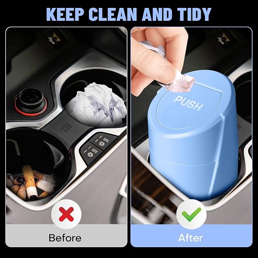 Car Trash Can with Lid - Blue Mini Leakproof Vehicle Garbage Can Bin with 20pcs Trash Bags - Car Organizers and Storage for Front Back Seat Accessories