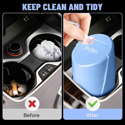 Car Trash Can with Lid - Blue Mini Leakproof Vehicle Garbage Can Bin with 20pcs Trash Bags - Car Organizers and Storage for Front Back Seat Accessories