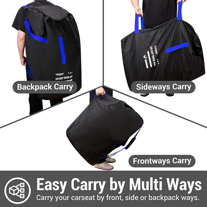 Car Seat Travel Bag Backpack for Air Travel - Karfast Universal Infant Carseat Gate Check Bag Cover for Airplane, Foldable with Pouch, Blue