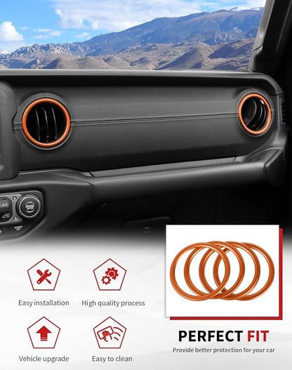 JWWY JL AC Air Vent Trim Rings & Dashboard Headlight Switch Decor Switch Knob Cover Kit Fit for 2018-2023 Jeep Wrangler JL JLU Interior Accessories, Aluminum Alloy 8PCS Orange