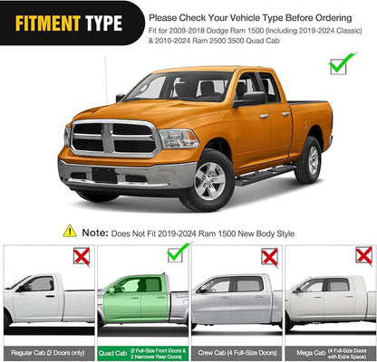 Nilight Running Boards for Dodge Ram 2009-2018 1500 Quad Cab 2019-2024 1500 Classic 2010-2024 2500 3500 6 Inch Slip-Proof Aluminum Bolt-on Side Step Nerf Bars