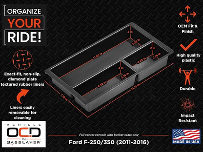Vehicle OCD - Center Console Organizer Tray for Ford F250 / F350 SuperDuty (2011-2016) - Made in USA - SLX142