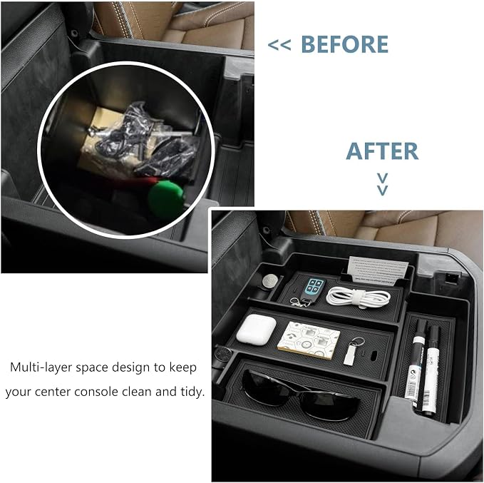Console Console Organizer Storage Tray Accessories fits for 2024 2023 2022 2021 GMC Yukon Chevy Tahoe Suburban Only Fit for Power Sliding Console