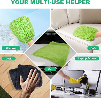 BRUSH FAMILY 3 Pack Car Microfiber Towels with Car Wash Mitt, 1200 GSM 35”x24”& 16"x16" Microfiber Car Drying Towels Ultra-Absorbent, Streak Free, Premium Double Twisted-Loop Cleaning Cloth