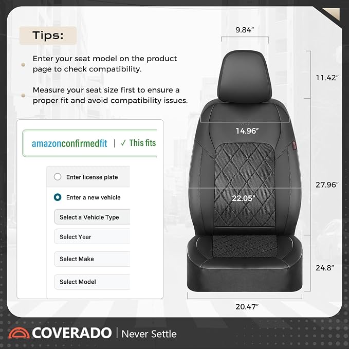 Coverado Car Seat Covers, Front Seat Covers, 2 Front Automotive Seat Cover, Mesh Breathable Seat Protectors, Universal Fit for Most Cars