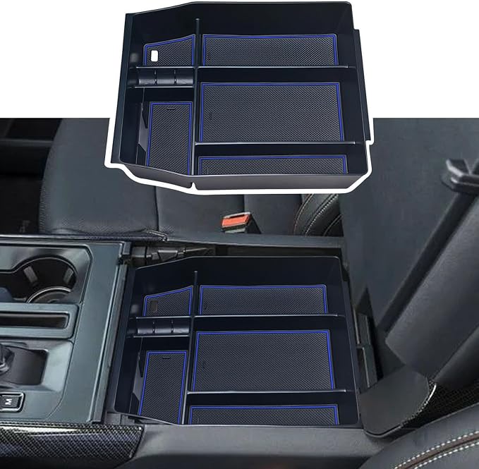 Zxiaochun Center Console Organizer Compatible with 2021 2022 2023 2024 Ford F150 Interior Accessories, Armrest Box Insert Storage Tray (Full Console w/Bucket Seats ONLY)-Blue Trim