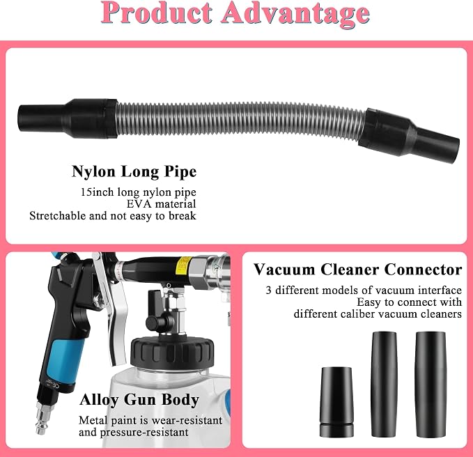 3IN1 Car Cleaning Kit, High Pressure Foam Cleaning Gun, Extractor Vacuum Set, Multi-Purpose Cleaning Gun Detachable Sprinkler Head for Automotive Detailing, Carpet, Upholstery, Surface Cleaning