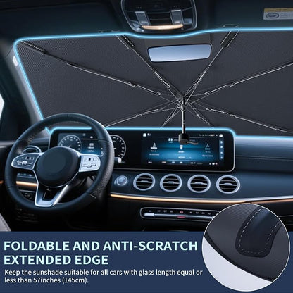 Tecoom Umbrella Sun Shade for Car Windshield 57"x32", Upgrade Double Heat Shield Coating, Front Vehicle Window Visor Sunshade Cover Universal for Sedan SUV, Automotive Interior Sun Protection UV Block