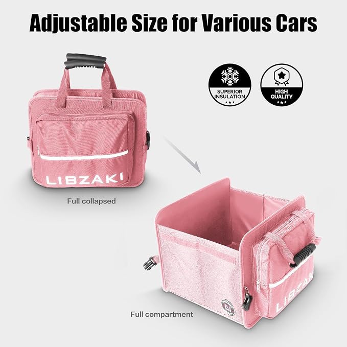 LIBZAKI Car Trunk Storage Organizer, Collapsible Trunk Storage Box for Car Truck SUV-Pink