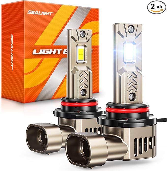 SEALIGHT 9012/HIR2 Light Bulbs, 10X 45000LM Super Brighter, 6500K Cool White HIR2/9012 LED Bulb with Cooling Fan, 1:1 Mini Size, 3MIN Plug N Play, Pack of 2