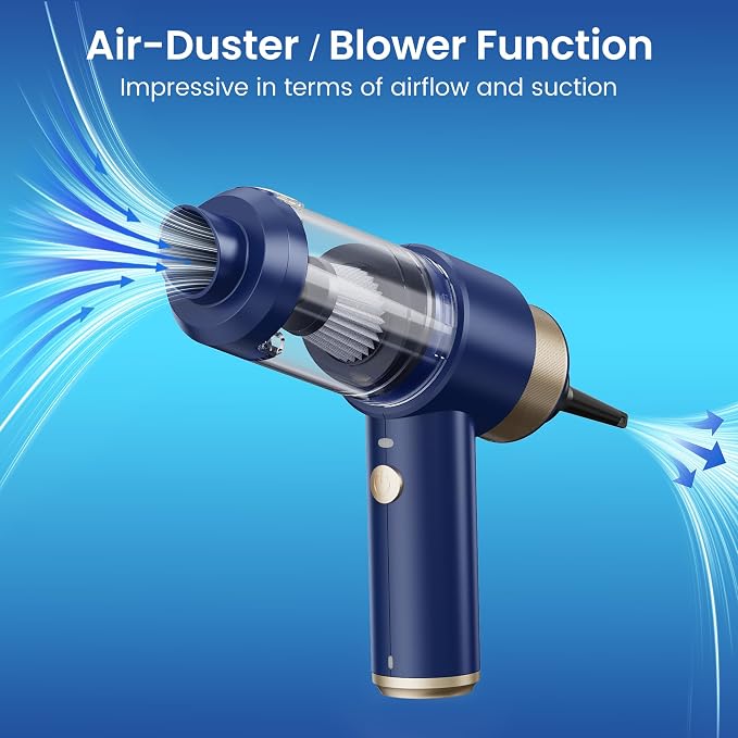 Car Vacuum Handheld Vacuum Cleaner, 15000PA Suction, Mini Vacuums with Air Duster and Blower, Portable Hand Held Vacuum for Car, House, Crumbs, Hair (Blue)