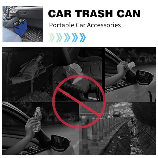 Homelove Car Trash Can, Leak-Proof Waterproof Trash Bin Collapsible Portable Auto Garbage Bag Large Capacity Trashcan Storage Bag Multipurpose Car Organizer Hanging (Blue)