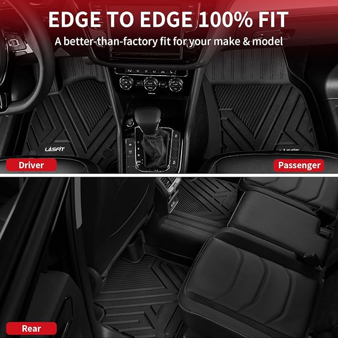 LASFIT Floor Mats for Volkswagen VW Tiguan 2018-2024(Fit 5 Seats), All-Weather Protection TPE 1st & 2nd Row Car Liners for VW Tiguan, Easy to Clean, Black