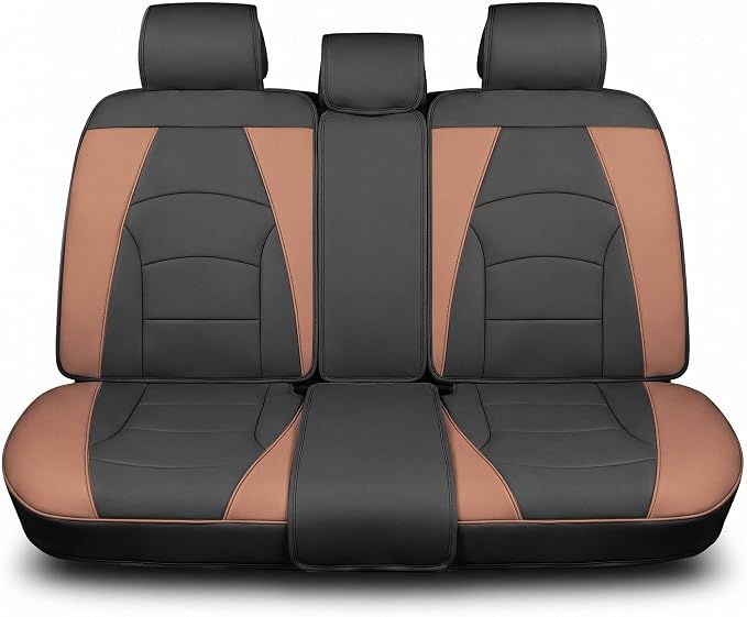 FH Group Car Seat Cover for Back Seat Faux Leather - Universal Fit, Rear Seat Covers for Cars with Rear Split Bench, Car Seat Cushions, Car Interior Accessories for SUV, Sedan, Van Brown Black