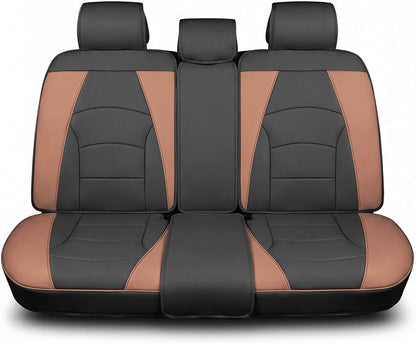 FH Group Car Seat Cover for Back Seat Faux Leather - Universal Fit, Rear Seat Covers for Cars with Rear Split Bench, Car Seat Cushions, Car Interior Accessories for SUV, Sedan, Van Brown Black
