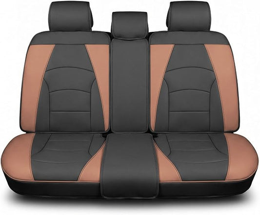 FH Group Car Seat Cover for Back Seat Faux Leather - Universal Fit, Rear Seat Covers for Cars with Rear Split Bench, Car Seat Cushions, Car Interior Accessories for SUV, Sedan, Van Brown Black