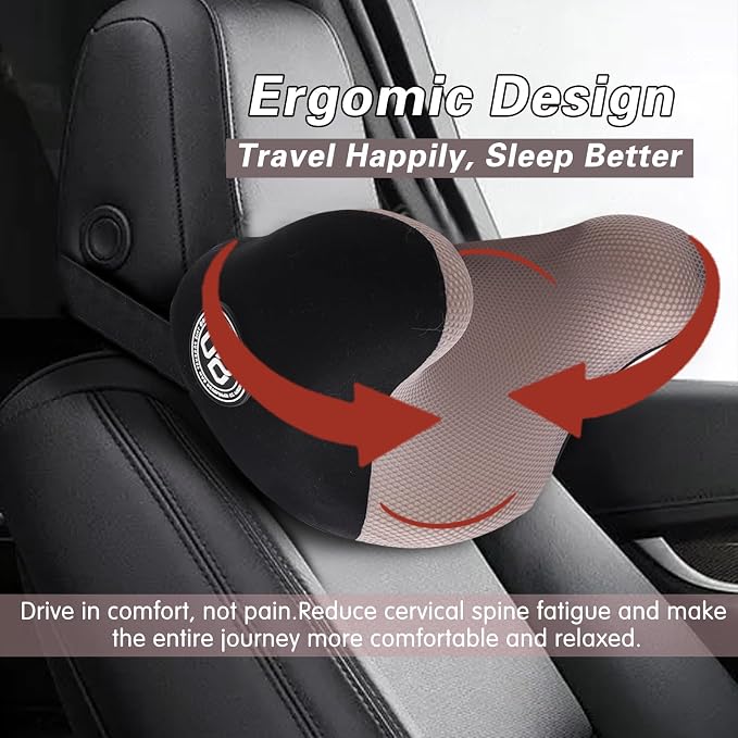 Really Cozy Car Headrest Pillow, Car Neck Pillow for Driving with Adjustable Strap, 100% Memory Foam and Breathable Removable Cover, Ergonomic Design - Car Pillow for Neck Pain Relief(Linen gray, 1PC)