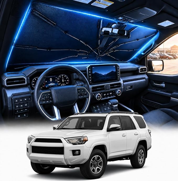 [2026 Upgraded] DooGooCoo Windshield Sun Shade Umbrella for Toyota 4Runner 2017-2025 2026 [100% Sunlight Blocked, Cooling Ice Crystal] Sunshade for Car Windshield for 4Runner Sun Shade.