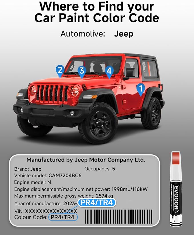 PR4/TR4 Flame Red Touch Up Paint Compatible with JeepExact Match 2 in 1 Touch up Paint for Chips and Nicks Repair