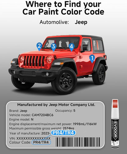 PR4/TR4 Flame Red Touch Up Paint Compatible with JeepExact Match 2 in 1 Touch up Paint for Chips and Nicks Repair