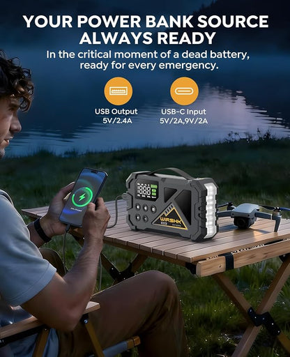 Jump Starter with Air Compressor, 8000A 160PSI Portable 12V Car Jump Starter for All Gas or 10.0L Diesel Engine, Battery Booster with LCD Display, LED Light & Jump Cables