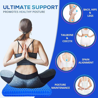 Gel Seat Cushion for Long Sitting Pressure Relief(Extra Thick＆Soft) -Wheelchair Cushion for Pressure Sores - Coccyx, Sciatica & Tailbone Pain Relief Cushion- Non-Slip Butt Pillow for Office,Home,Car
