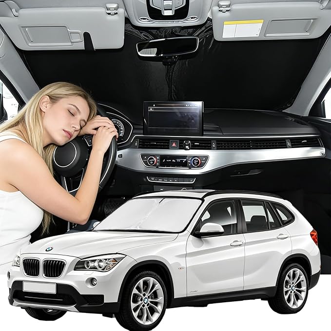 for BMW X1 E84 2011-2015 Windshield Sun Shade - 4 Layers Car Sunshades for Front Windows Shade Cover Custom Fit X1 E84 Sun Visor 250T Retractable Shade Blocks UV Rays Car Accessories