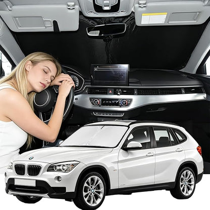 for BMW X1 E84 2011-2015 Windshield Sun Shade - 4 Layers Car Sunshades for Front Windows Shade Cover Custom Fit X1 E84 Sun Visor 250T Retractable Shade Blocks UV Rays Car Accessories