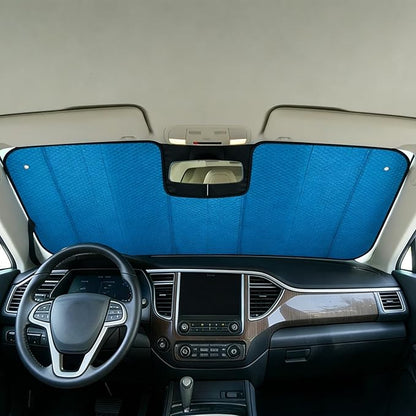 GWUSKDT Car Windshield Sunshade-Thicken 5-Layer Bubble Block Heat and Sun UV Rays,Front Windshield Sun Shade- Keeps Your Vehicle Cool - 58 x 27.5 Inch new Upgraded (New Lake Blue)
