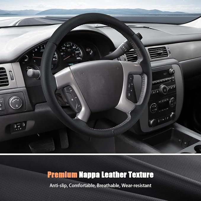 Aimato Customized Steering Wheel Cover for Chevy Silverado 1500 2007-2013/GMC Sierra 2007-2013/2500 3500 Suburban Tahoe Yukon 2007-2014/Traverse 2009-2017/GMC Sierra 2500 3500 2008-2014