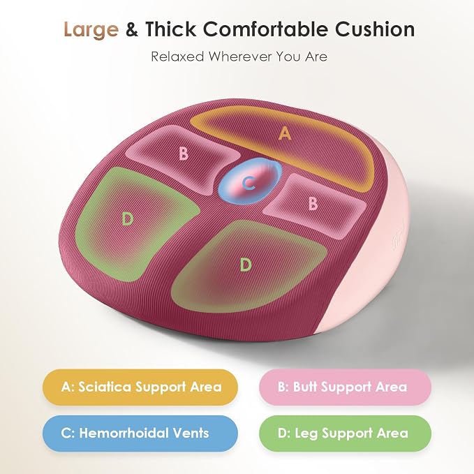 FLORICH Large Car Seat Cushion for Long Sitting, Ergonomic Memory Foam Driving Seat Cushion for Back & Sciatica Pain Relief, Non-Slip Washable Seat Cushion for Car, Driver, Office-Pink