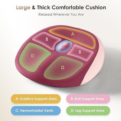 FLORICH Large Car Seat Cushion for Long Sitting, Ergonomic Memory Foam Driving Seat Cushion for Back & Sciatica Pain Relief, Non-Slip Washable Seat Cushion for Car, Driver, Office-Pink