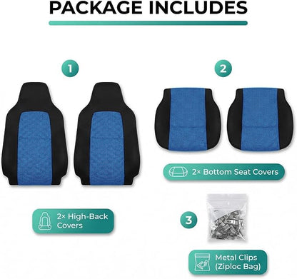 FH Group Automotive Car Seat Covers Blue Interior Front Seats Only Accessories High Back Combo Classic Cloth Car Seat Cover Front Set Universal Fit Cars Trucks and SUV Car Interior Accessories