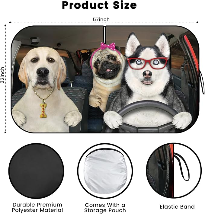 Windshield Sun Shade, Car Sun Shade Windshield, Reflector Sunshade Offers Ultimate Protection for Car Interior, Reflective Polyester Blocks Heat for Cars,Trucks,SUVs (57 x 32 in)
