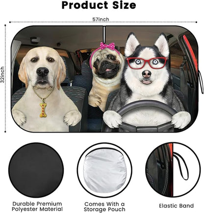 Windshield Sun Shade, Car Sun Shade Windshield, Reflector Sunshade Offers Ultimate Protection for Car Interior, Reflective Polyester Blocks Heat for Cars,Trucks,SUVs (57 x 32 in)
