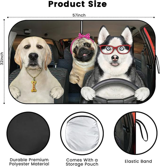 Windshield Sun Shade, Car Sun Shade Windshield, Reflector Sunshade Offers Ultimate Protection for Car Interior, Reflective Polyester Blocks Heat for Cars,Trucks,SUVs (57 x 32 in)