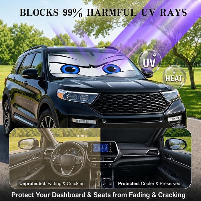 Silver Cool Eyes Large Foldable Front Window Sunshade- 63 x 33.86