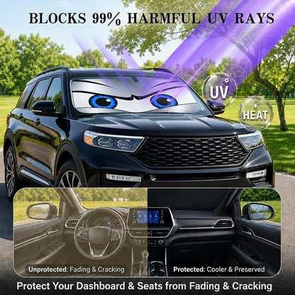 Silver Cool Eyes Large Foldable Front Window Sunshade- 63 x 33.86